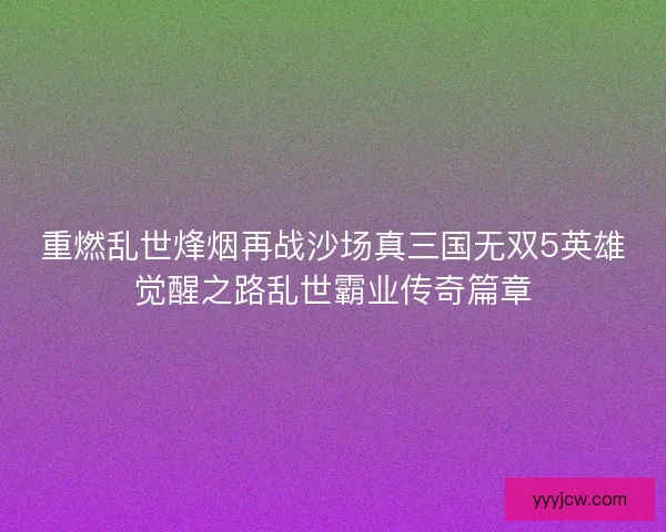 重燃乱世烽烟再战沙场真三国无双5英雄觉醒之路乱世霸业传奇篇章